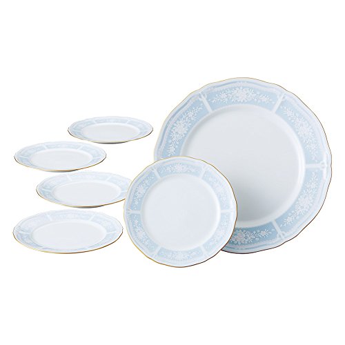 【柏倉庫:141】Noritake ノリタケ プレート セット 27cm 16.5cm レースウッドゴールド 27cm×1枚 16.5cm×5枚 ブルー ファインポーセレ