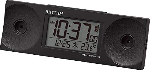 【柏倉庫:279】リズム(RHYTHM) 目覚まし時計 大音量 電波 デジタル フィットウェーブバトル100 温度 曜日 カレンダー 黒 RHYTHM 8RZ